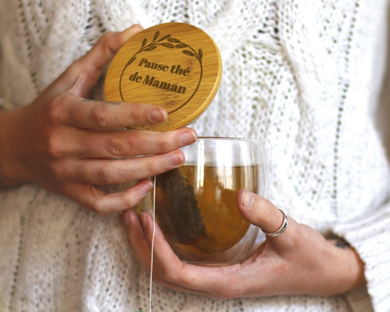 Tasse à thé en verre avec couvercle personnalisé - Prénom