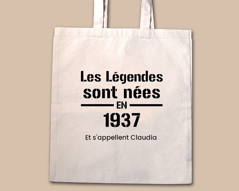 Tote bag personnalisé - Les Légendes sont nées en 1937