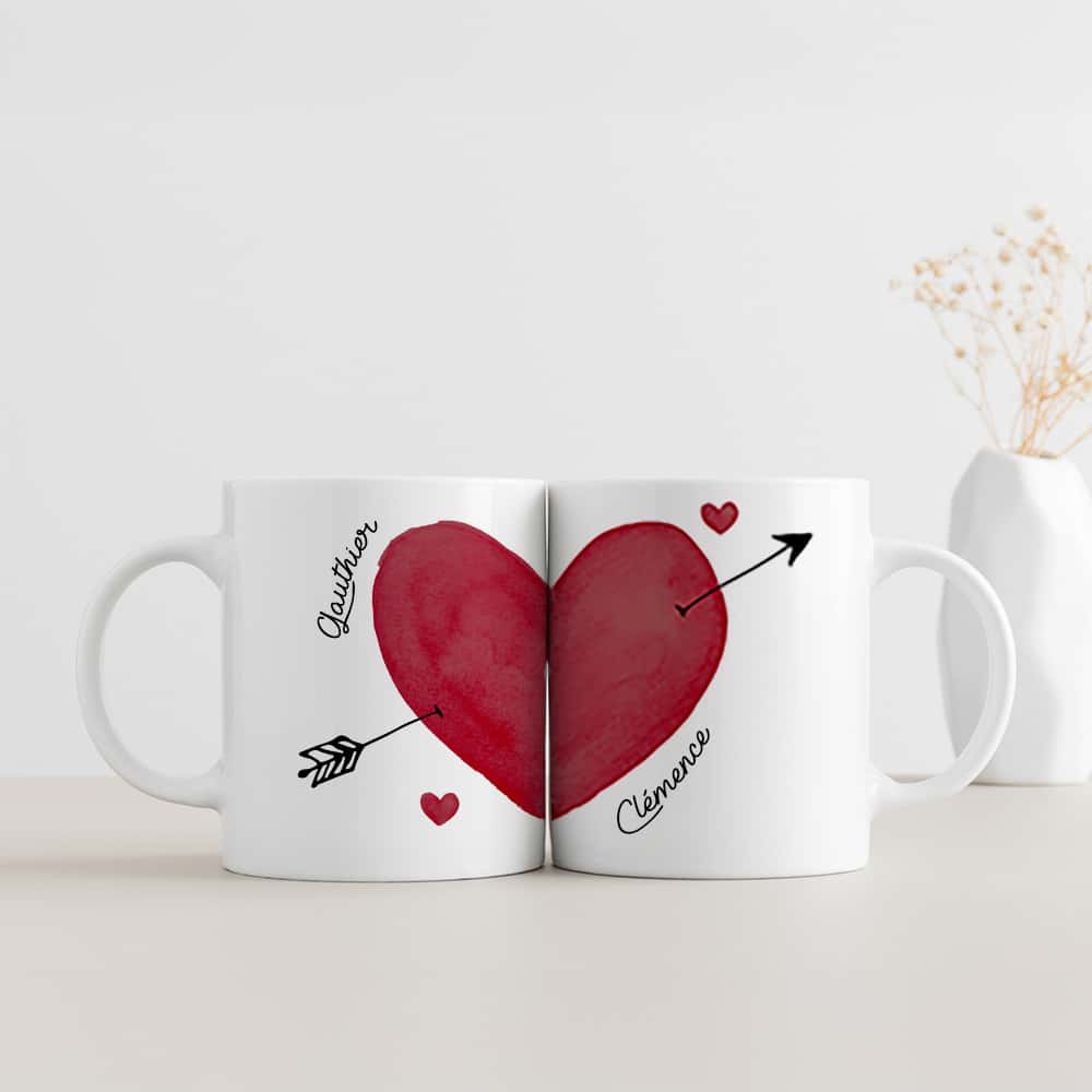 Duo de mugs personnalisés - Cœur