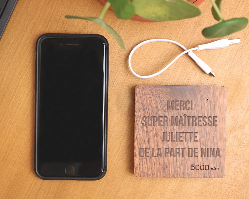 Batterie Externe en bois personnalisable 5000 mAh - Merci Maîtresse, Maître et ATSEM