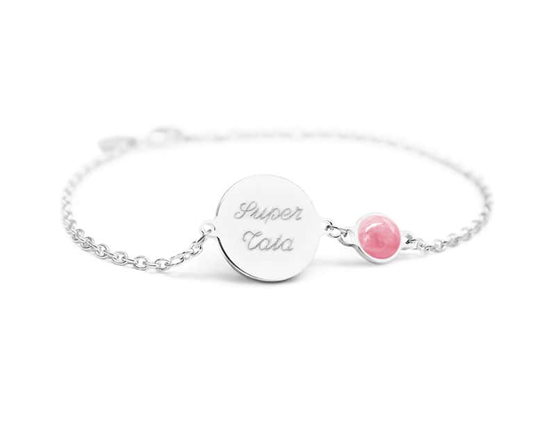 Bracelet médaille pour femme - Nacre blanche ou Pierre Rose