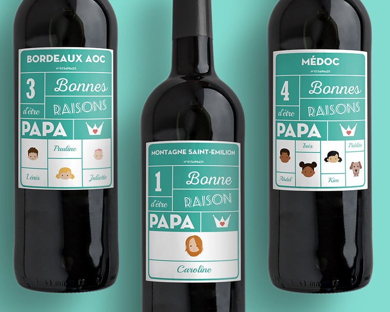 Bouteille de vin de Bordeaux personnalisée papa - Family Circus
