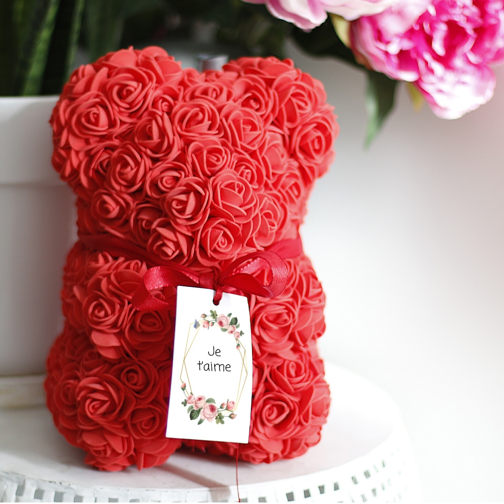 Ours en roses avec carte personnalisée - Cadeaux.com