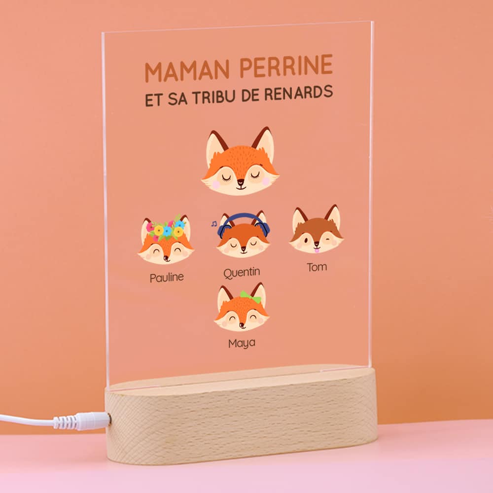 Lampe 3D personnalisée - Maman Renard et sa meute