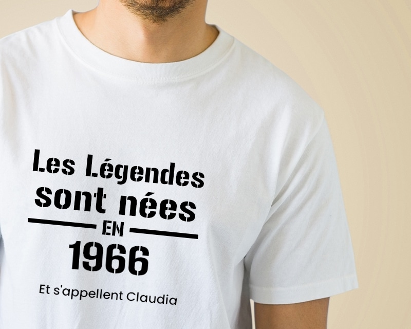 Tee shirt personnalisé homme - Les Légendes sont nées en 1966