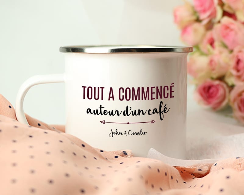 Mug émaillé personnalisé couple - Là où tout a commencé