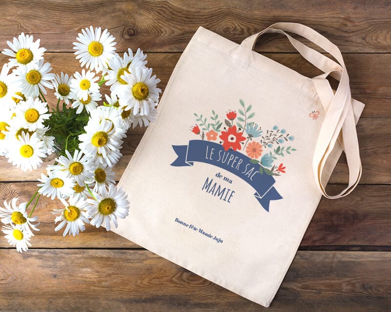 Tote bag personnalisé - Mamie fleurie