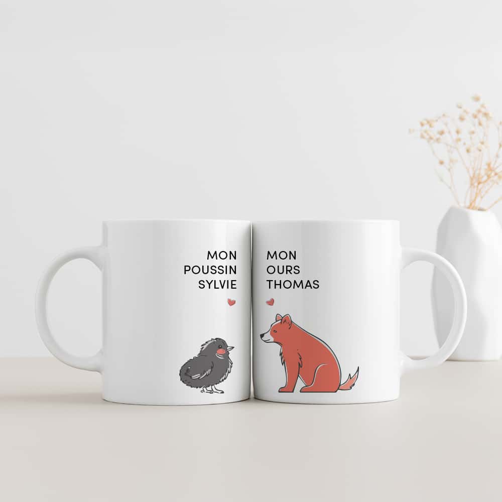 Duo de mugs personnalisés - Couple d'animaux