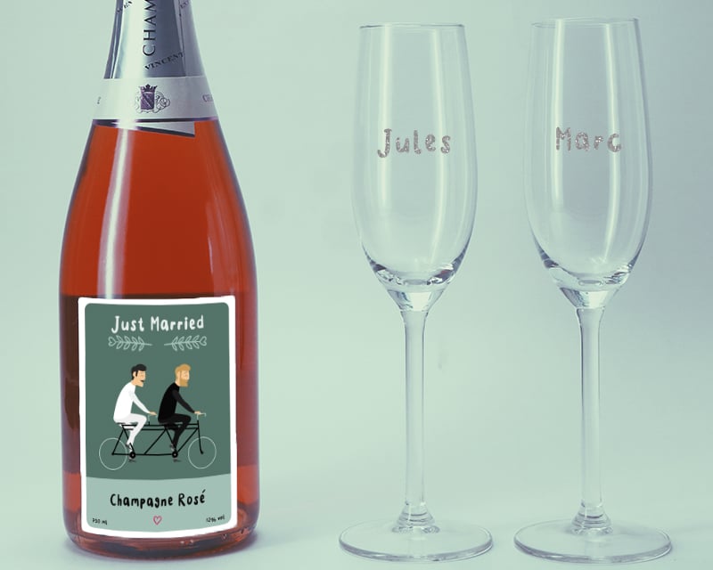 Bouteille de champagne et flûtes personnalisées mariage - Just Married