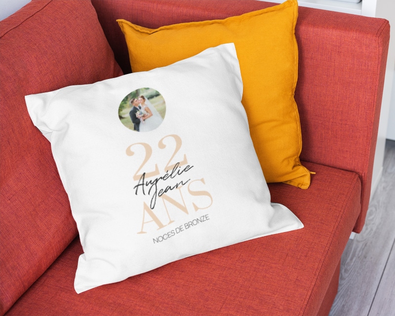 Coussin personnalisé anniversaire de mariage - Noces de Bronze