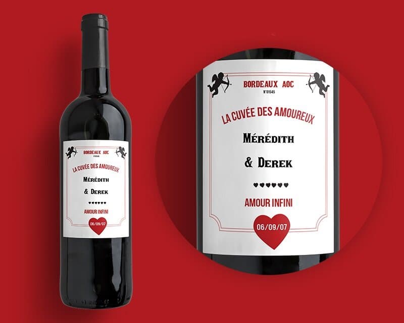 Bouteille de vin de Bordeaux personnalisée couple - Cupidon