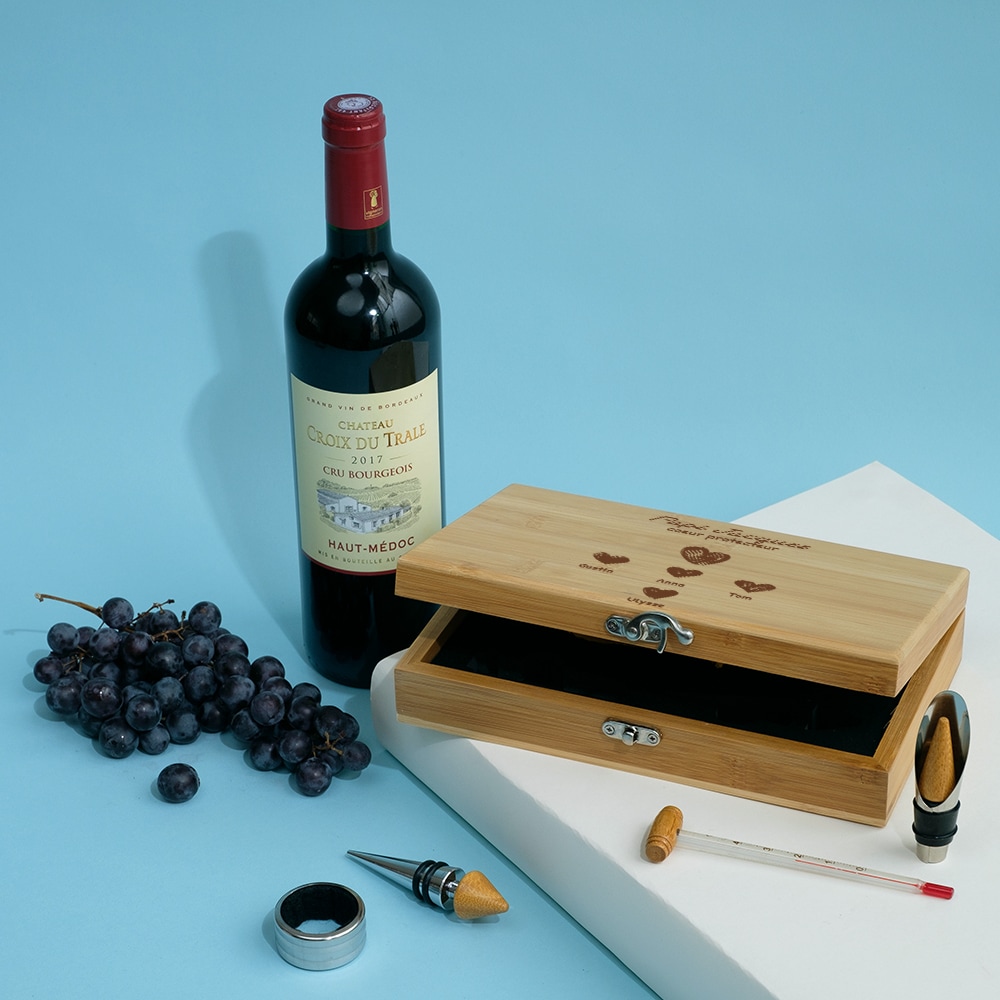 Coffret sommelier personnalisé - 5 accessoires - Papi et ses petits coeurs