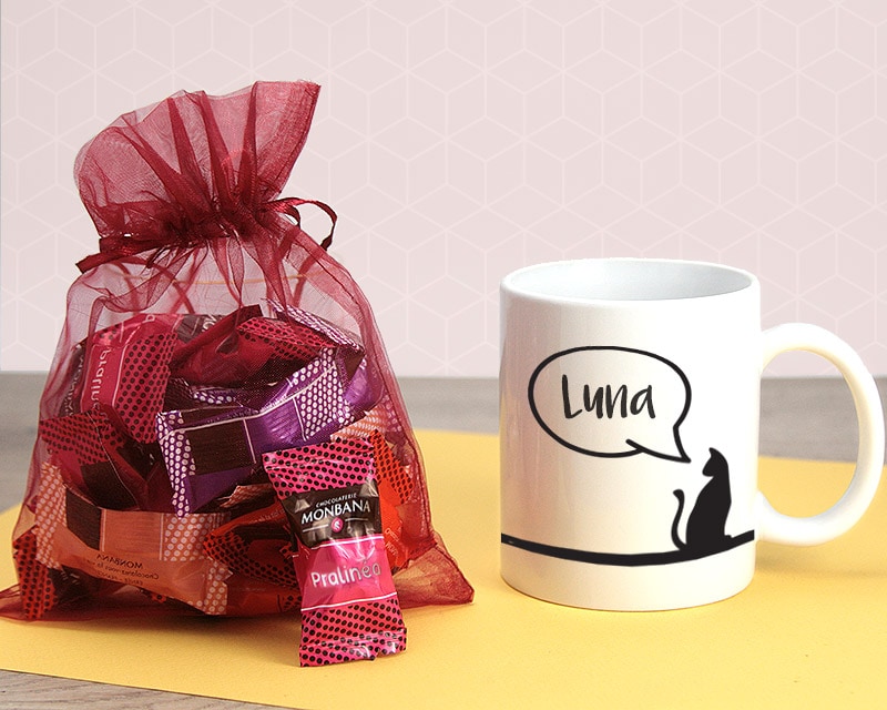 Mug personnalisé prénom - Mon petit chat - Avec chocolats Monbana