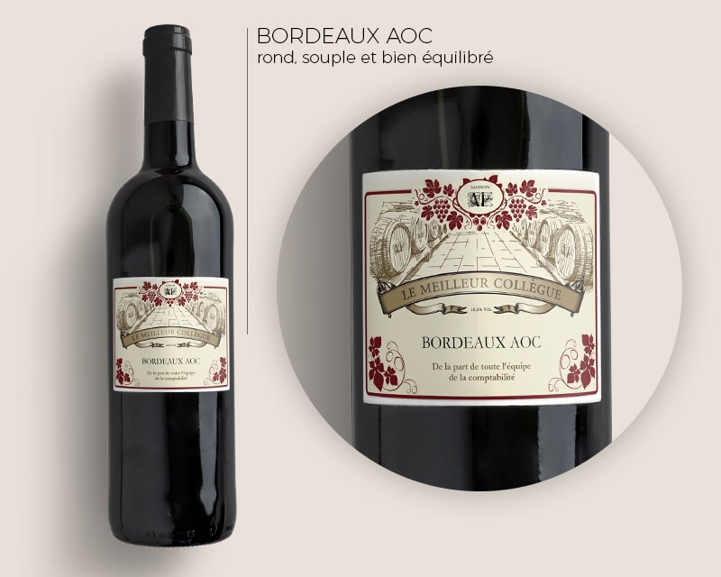 Bouteille de vin de Bordeaux personnalisée message - Avec coffret sommelier