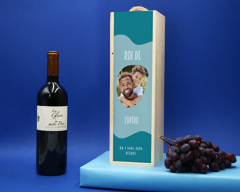 Coffret vin personnalisé photo avec bouteille de vin rouge - Papa