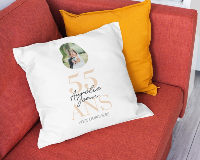 Coussin personnalisé anniversaire de mariage - Noces d'Orchidée