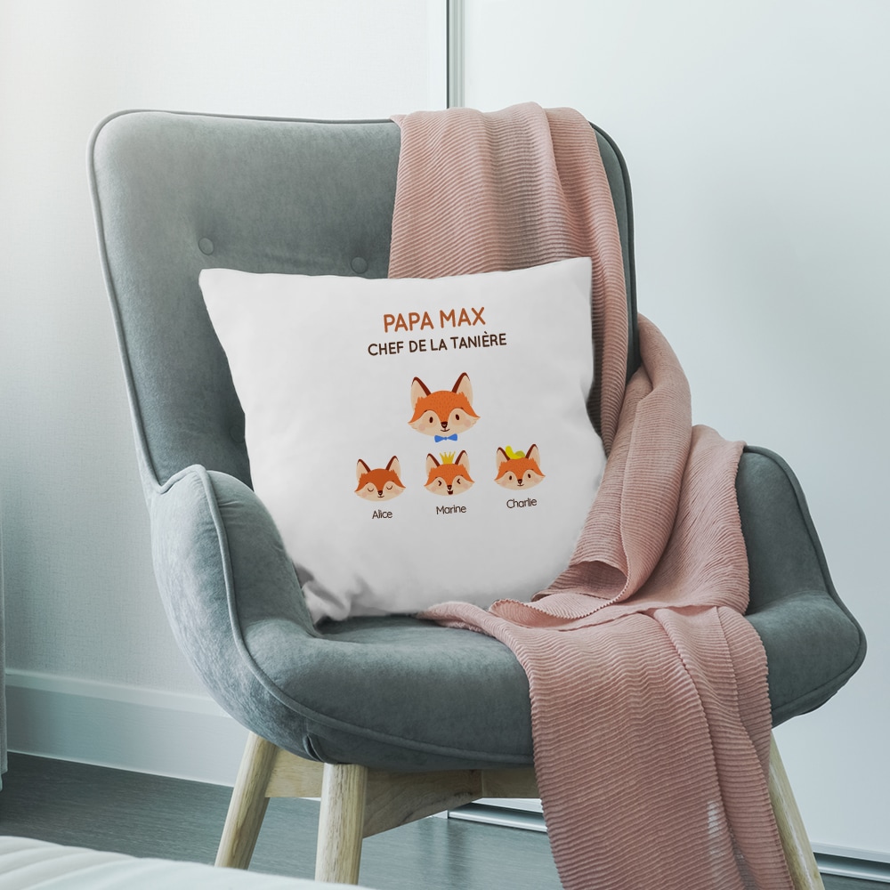 Coussin personnalisé - Papa Renard et sa meute