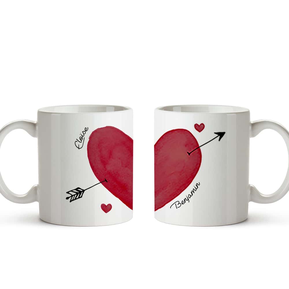 Duo de mugs personnalisés - Cœur