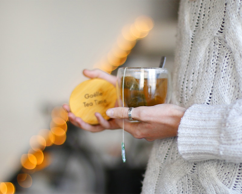 Tasse à thé en verre avec couvercle personnalisé - Message