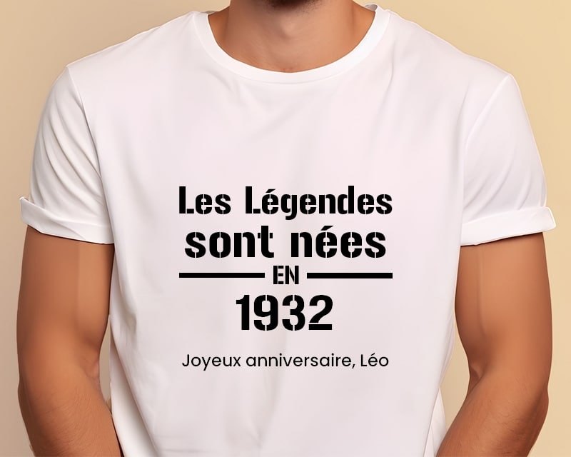 Tee shirt personnalisé homme - Les Légendes sont nées en 1932