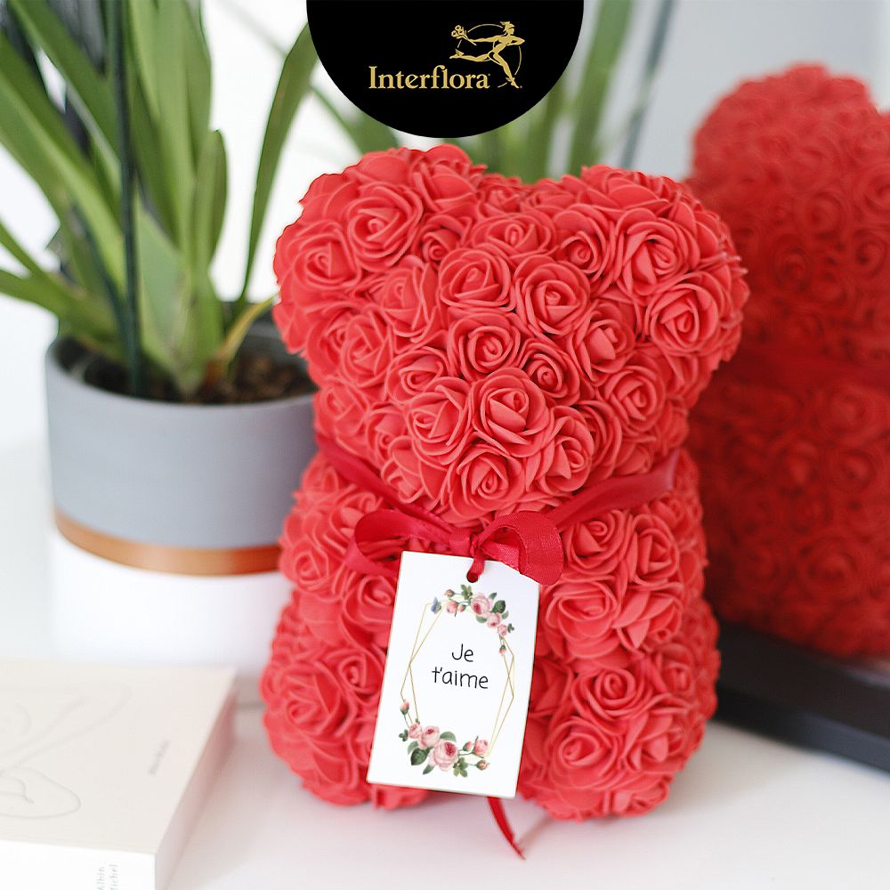 Ours en roses avec carte personnalisée - Cadeaux.com