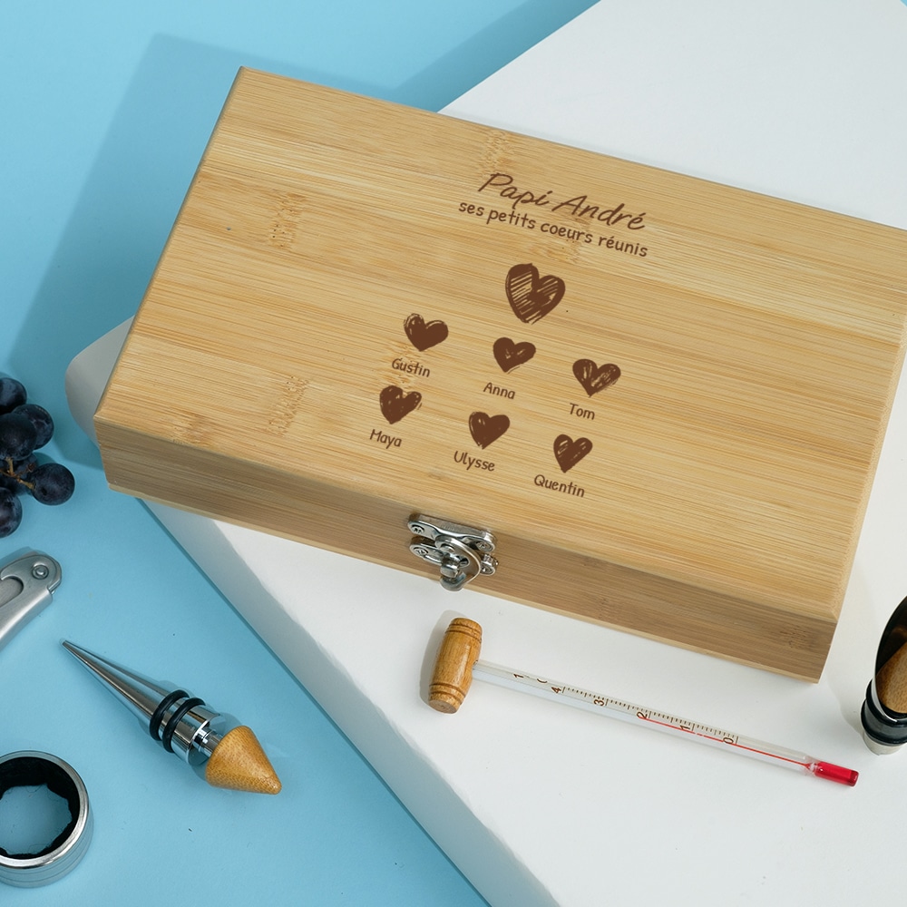 Coffret sommelier personnalisé - 5 accessoires - Papi et ses petits coeurs