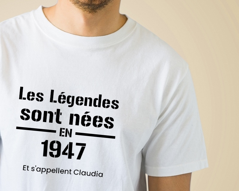 Tee shirt personnalisé homme - Les Légendes sont nées en 1947