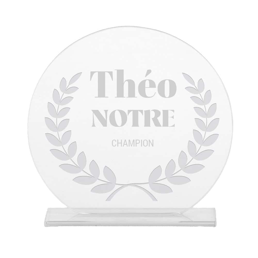 Trophée en verre personnalisé pour un Théo