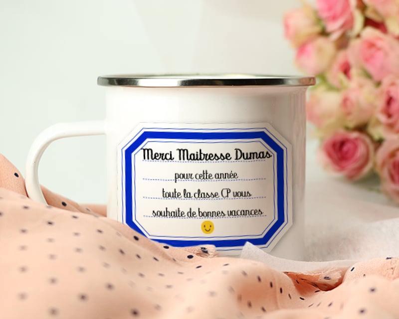 Mug émaillé personnalisé remerciements - Maîtresse, Maître et ATSEM