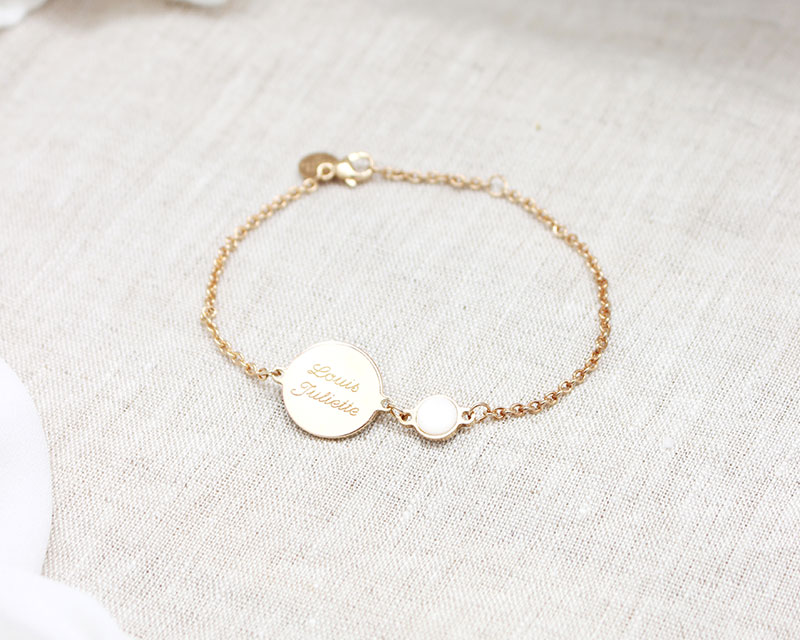 Bracelet médaille pour femme - Nacre blanche ou Pierre Rose