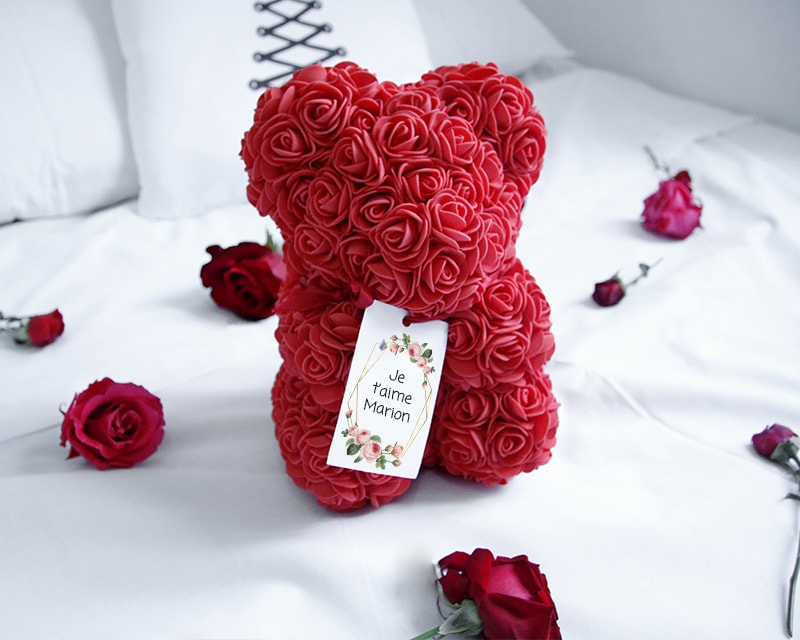 Ours en roses avec carte personnalisée - Cadeaux.com