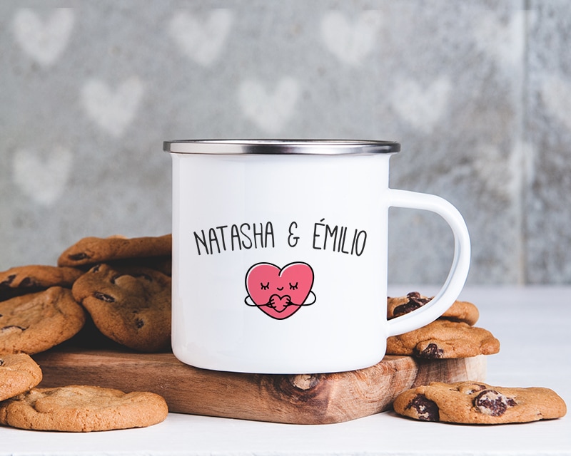 Mug émaillé personnalisé prénoms couple - Coeur