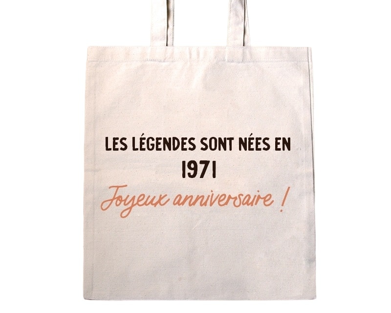 Tote bag message générique femme née en 1971