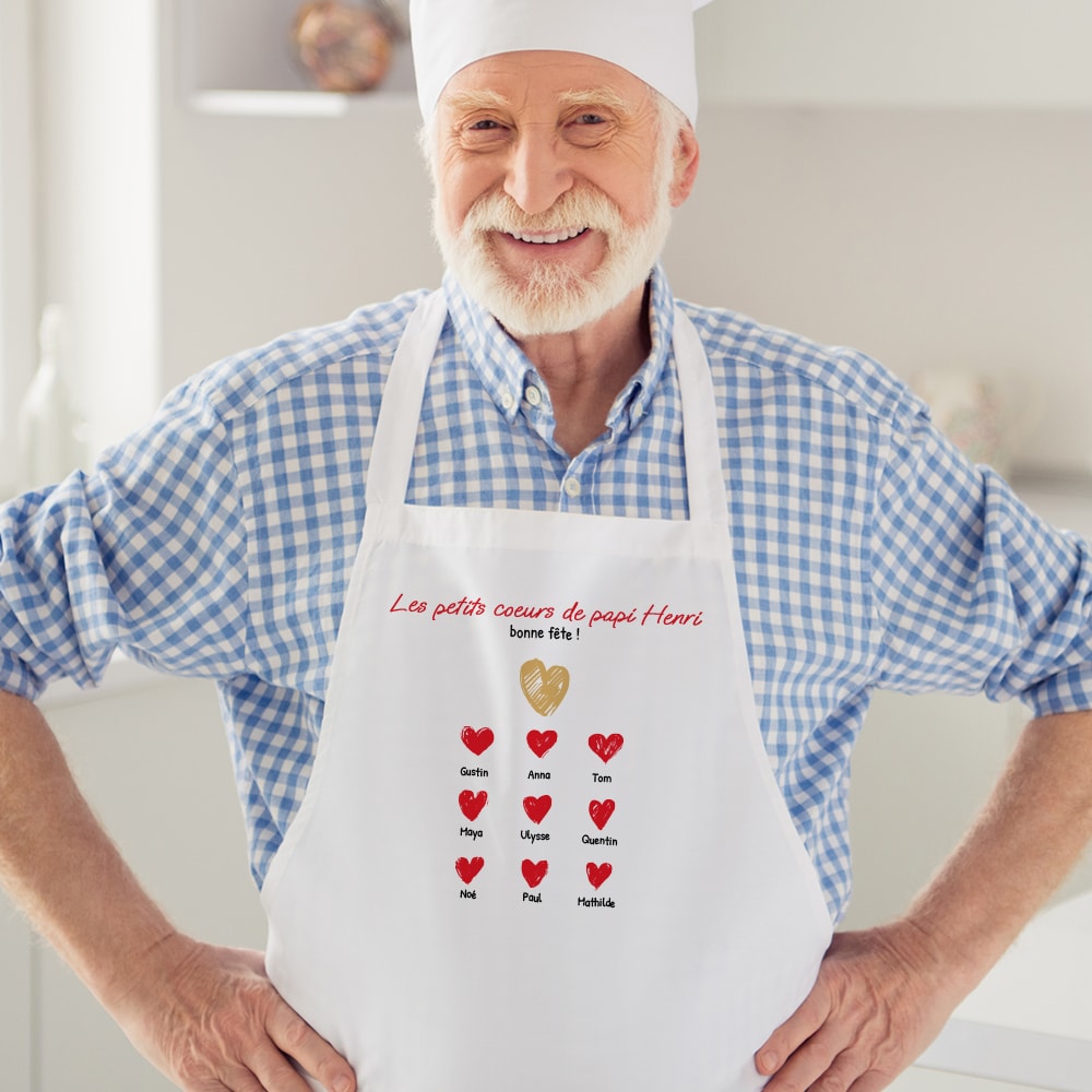 Tablier personnalisé - Papi et ses petits coeurs