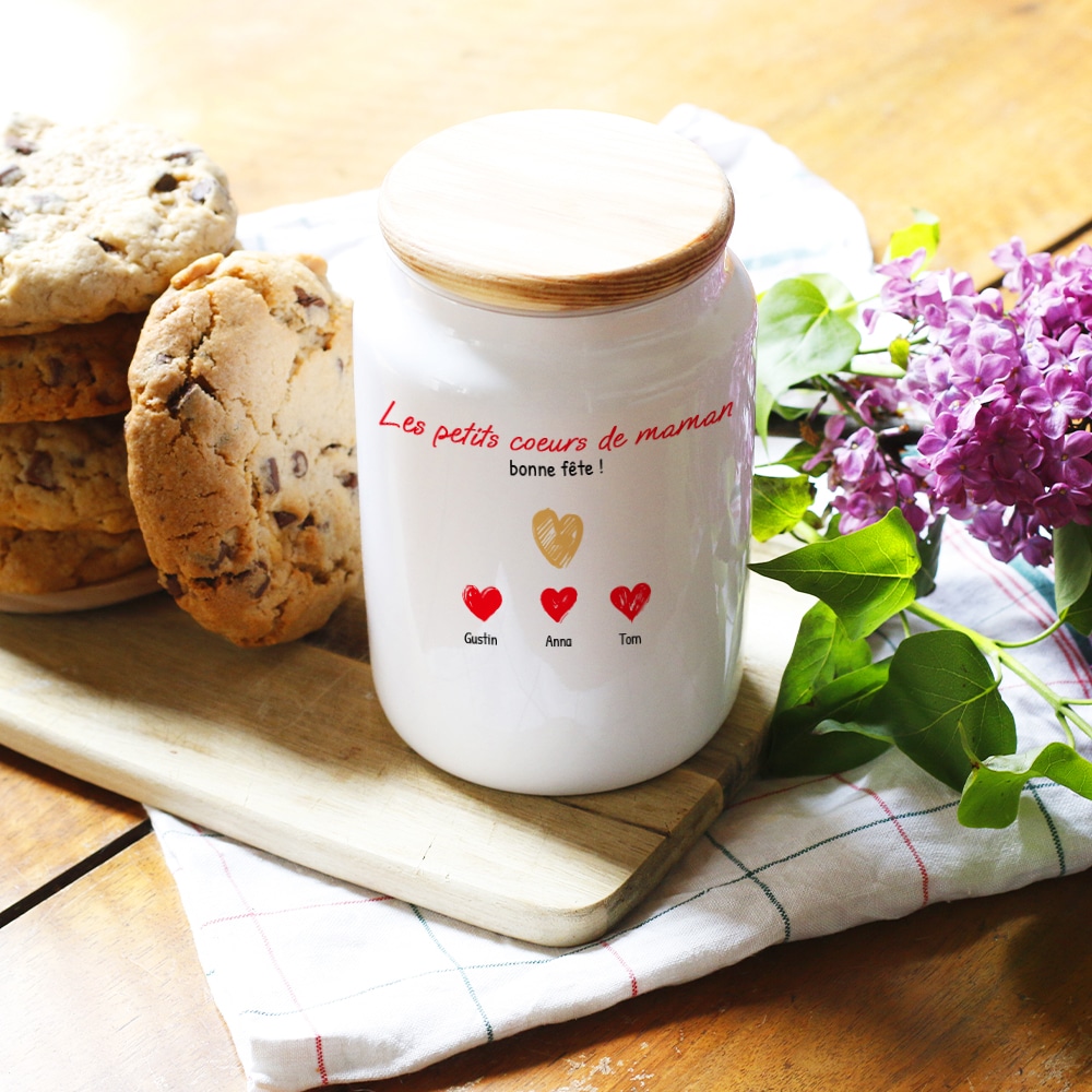 Pot à biscuits personnalisé - Maman et ses petits coeurs