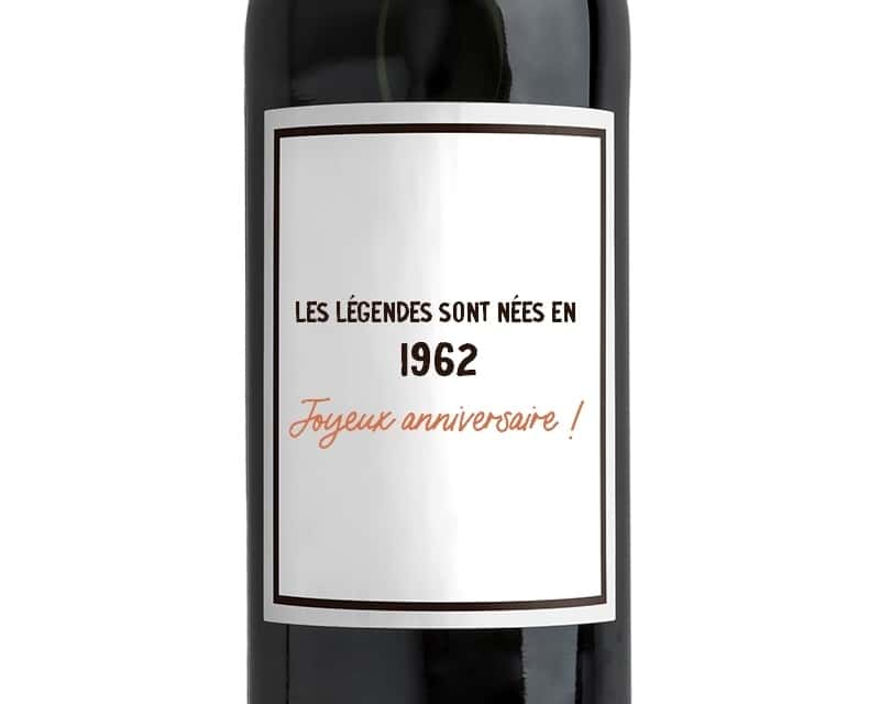 Bouteille de vin rouge message générique femme née en 1962