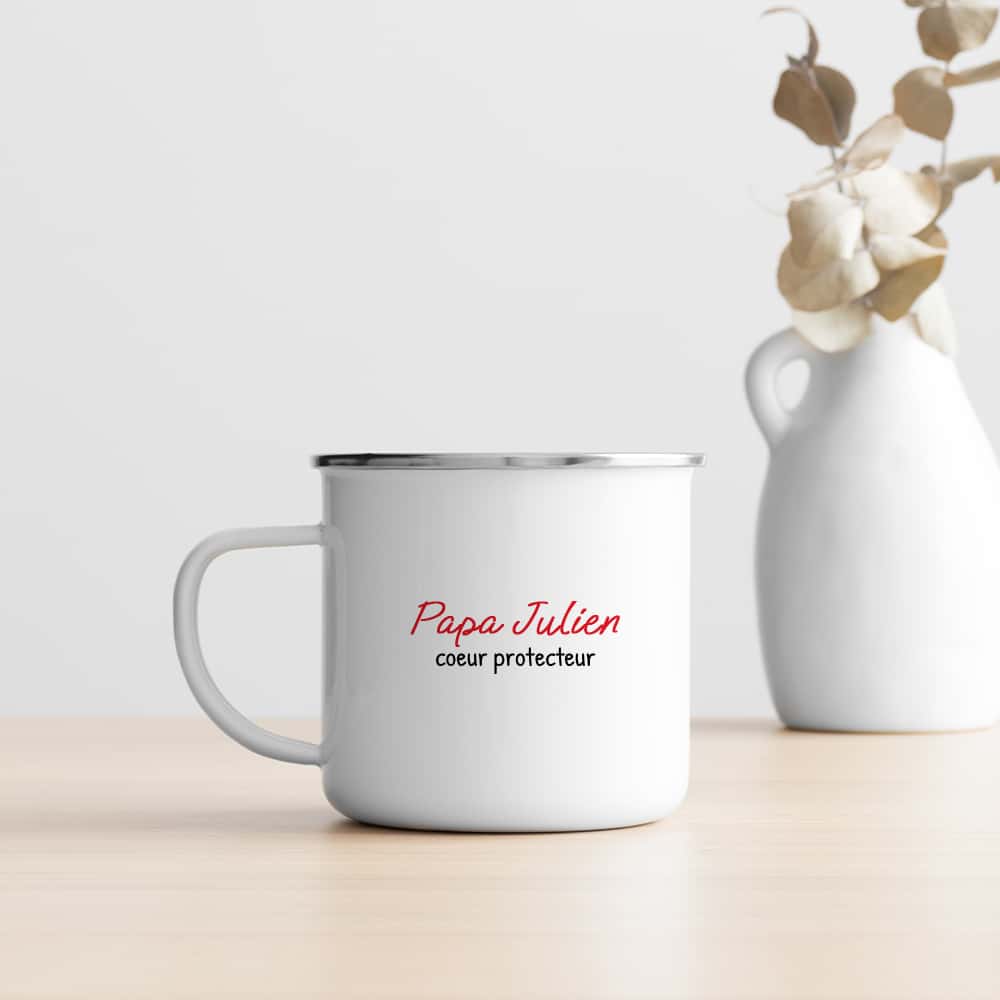 Mug personnalisé émaillé - Papa et ses petits coeurs