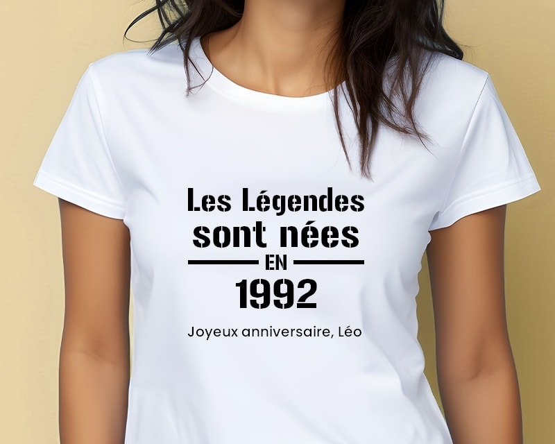 Tee shirt personnalisé femme - Les Légendes sont nées en 1992