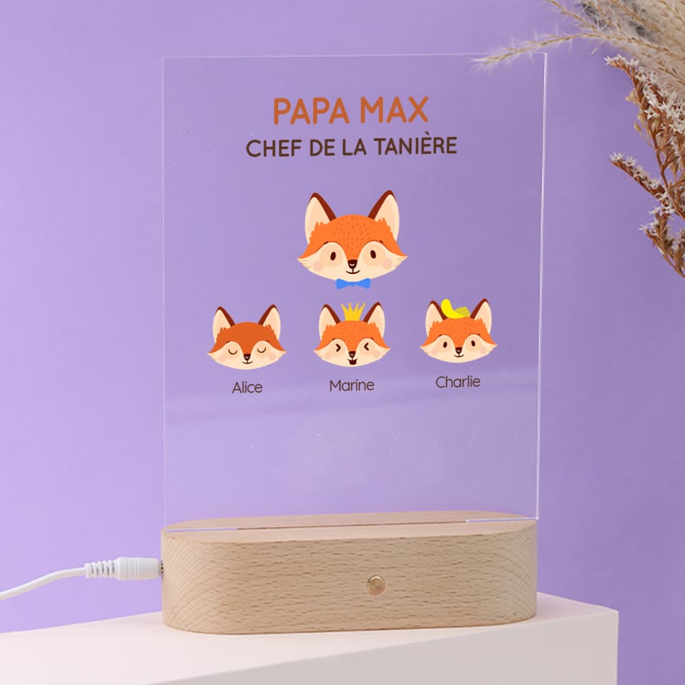 Lampe 3D personnalisée - Papa Renard et sa meute