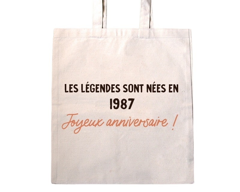 Tote bag message générique femme née en 1987