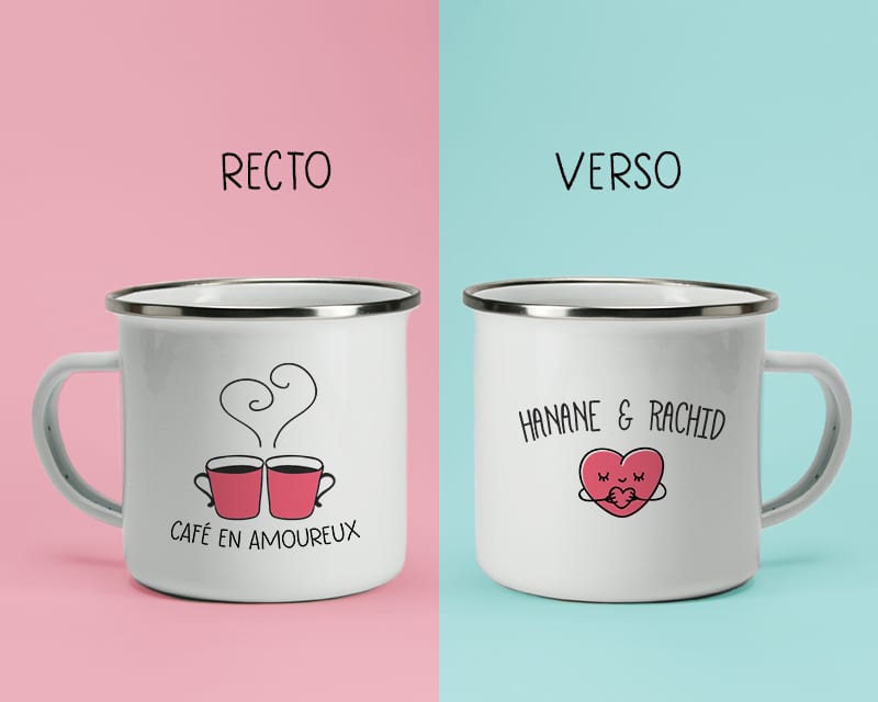 Mug émaillé personnalisé prénoms couple - Coeur