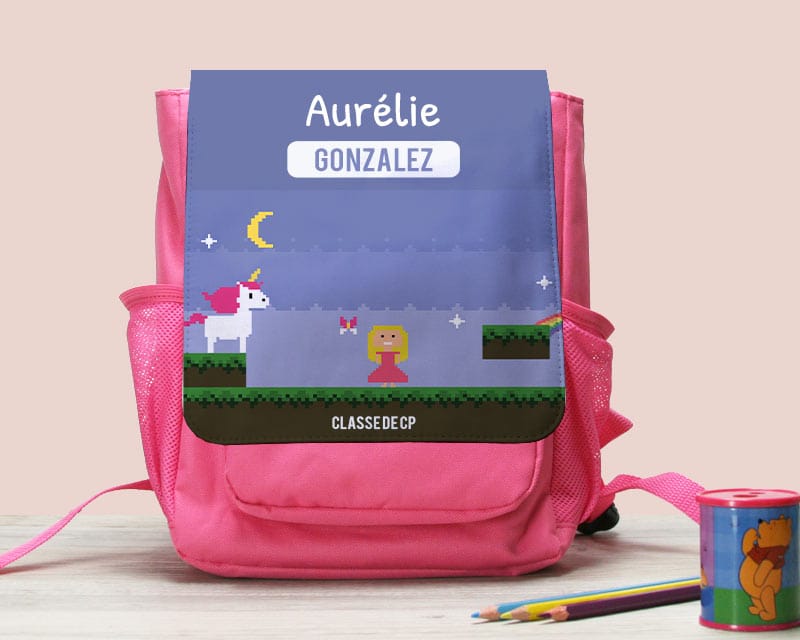 Sac à dos enfant personnalisable - Jeux Vidéo Rétro - Version Fille