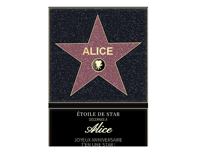 Affiche etoile de star personnalisée pour une Alice