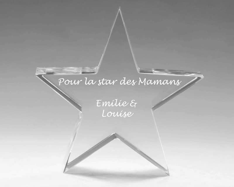 Trophée en verre étoile message