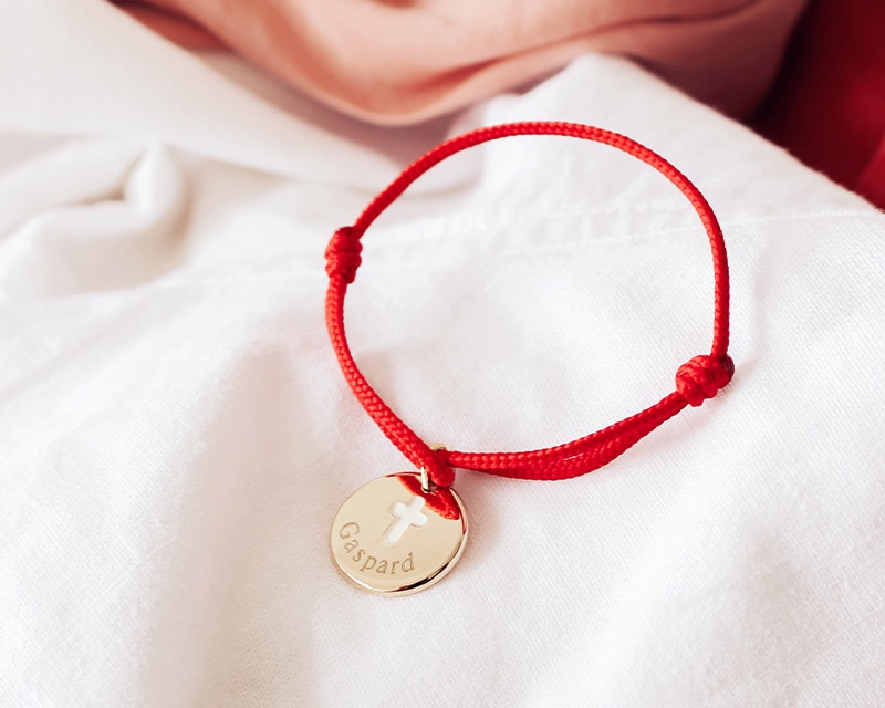 Bracelet médaille baptême personnalisé en plaqué or - Croix