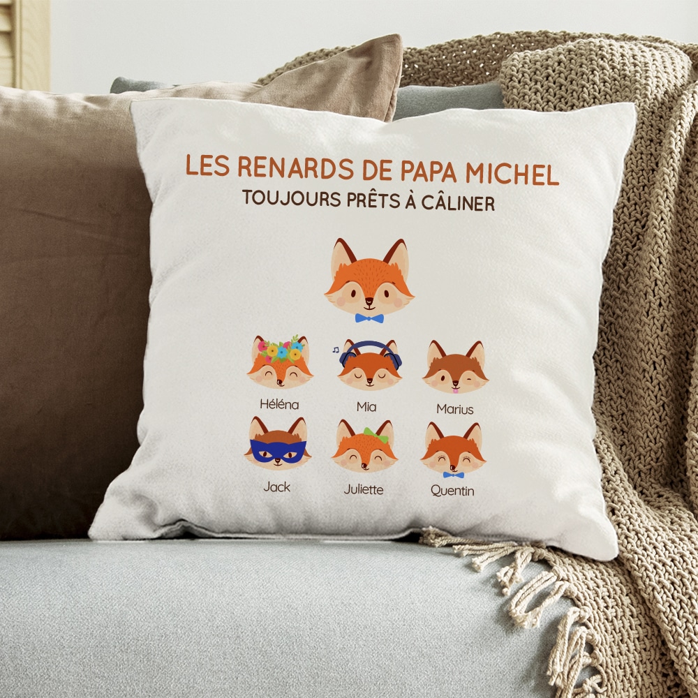 Coussin personnalisé - Papa Renard et sa meute