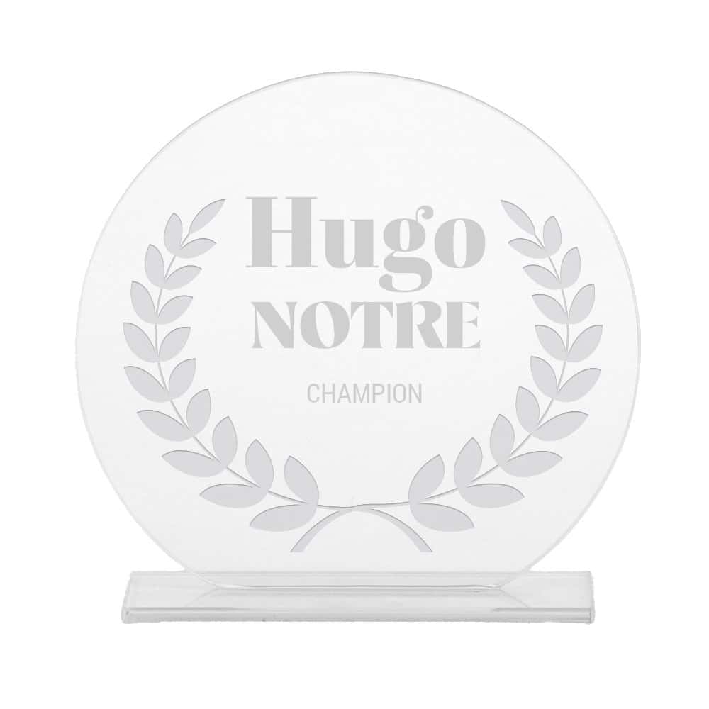 Trophée en verre personnalisé pour un Hugo