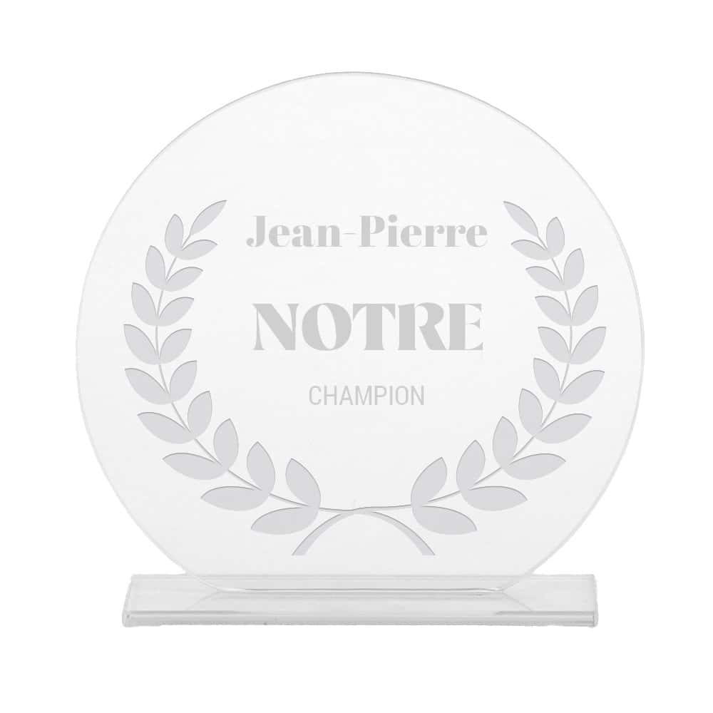 Trophée en verre personnalisé pour un Jean-Pierre