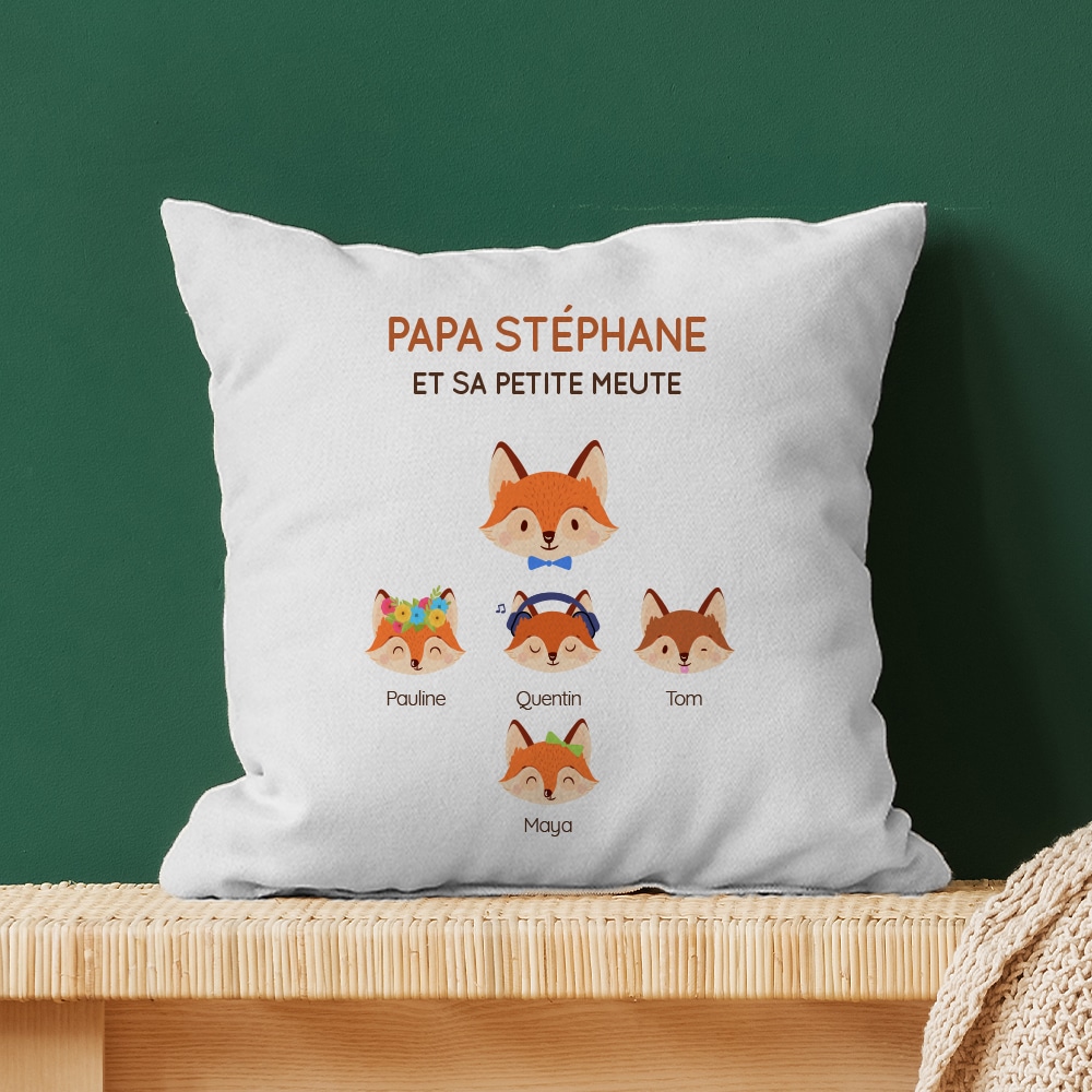 Coussin personnalisé - Papa Renard et sa meute