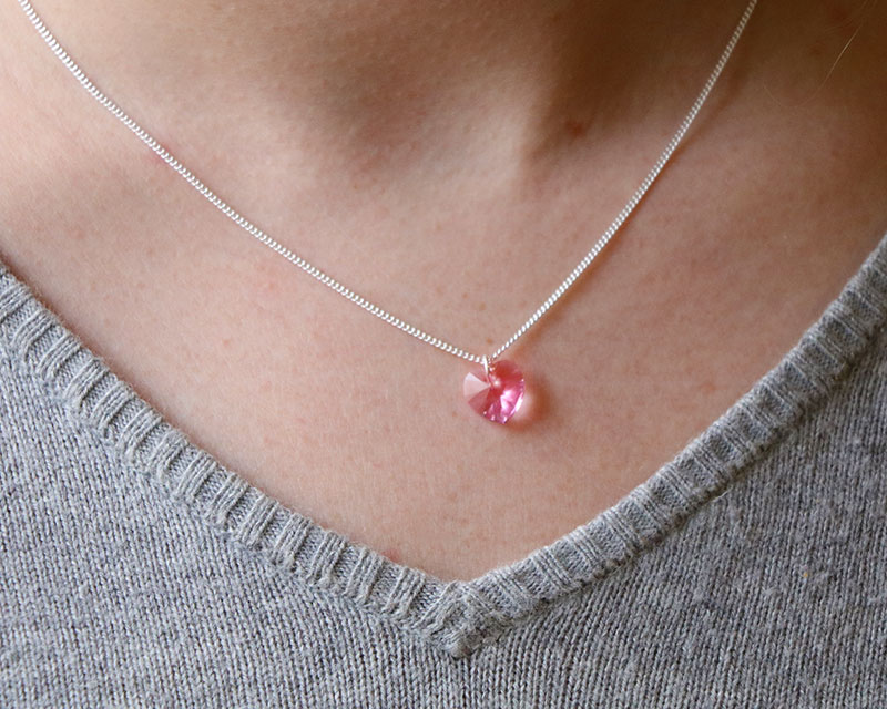 Collier coeur de cristal rose Swarovski® en argent 925 et son pétale éternel